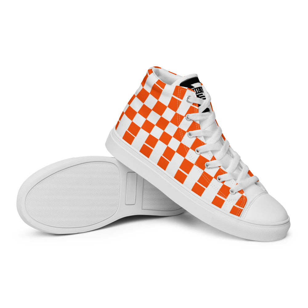 ORANGE CHECKER - Men’s high top canvas shoes