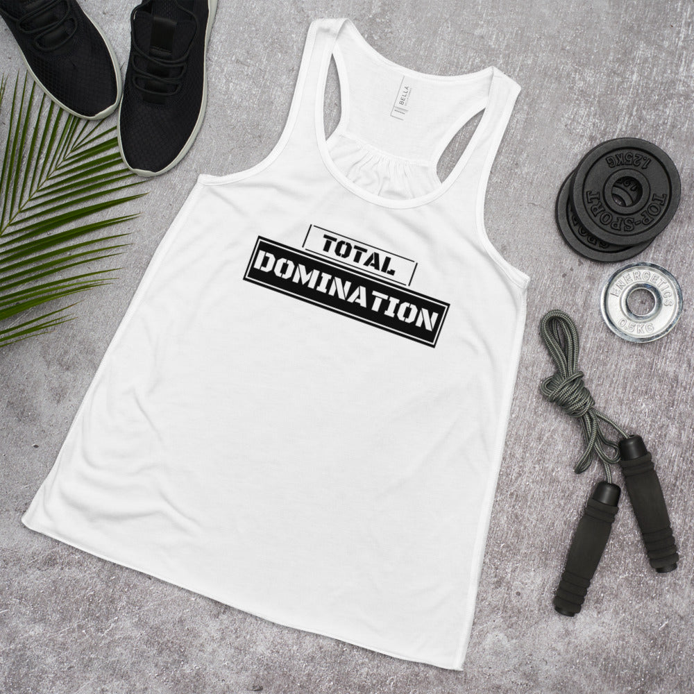 TOTAL DOMINATION (WHITE) - Women's Flowy Racerback Tank