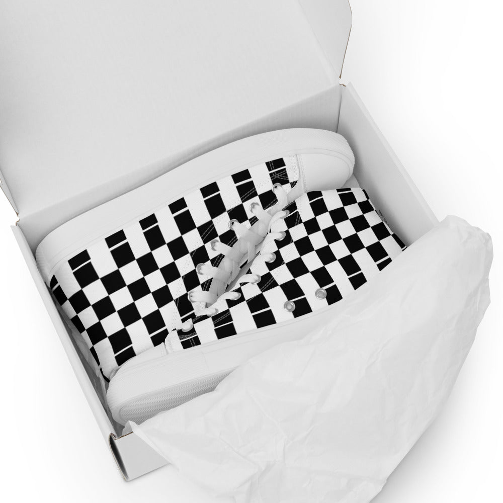 BLACK CHECKER - Women’s high top canvas shoes