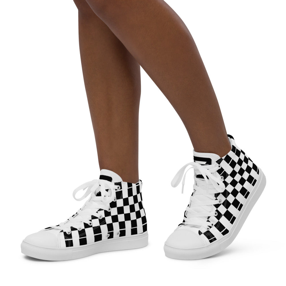 BLACK CHECKER - Women’s high top canvas shoes