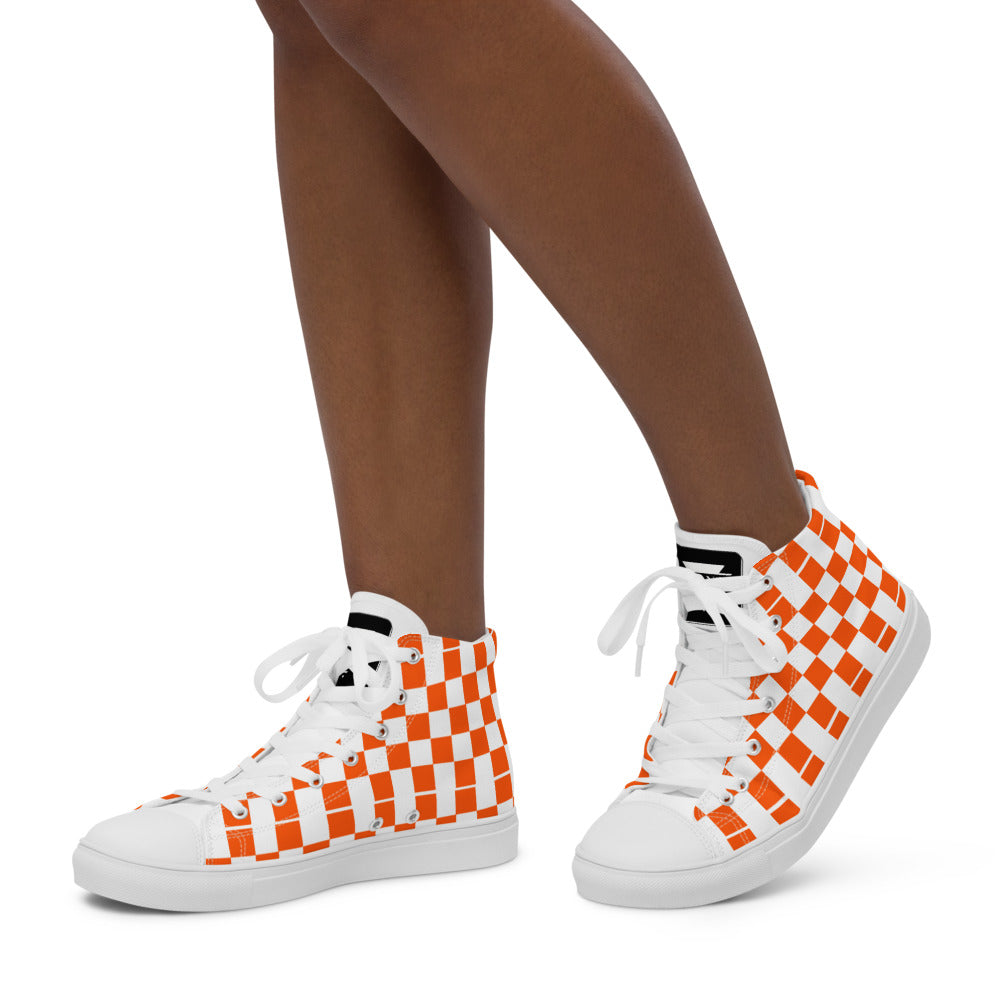 ORANGE CHECKER - Women’s high top canvas shoes