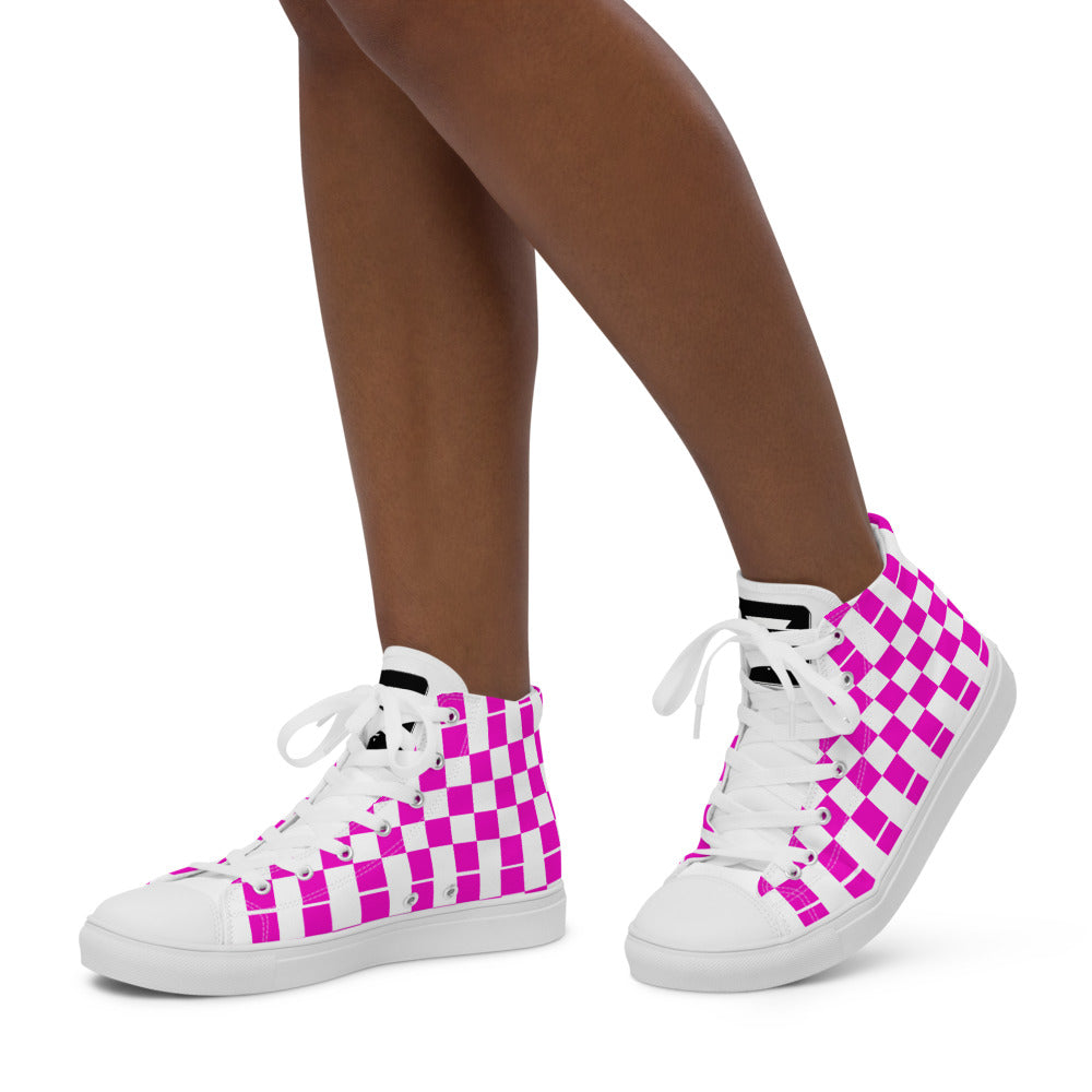 PINK CHECKER - Women’s high top canvas shoes
