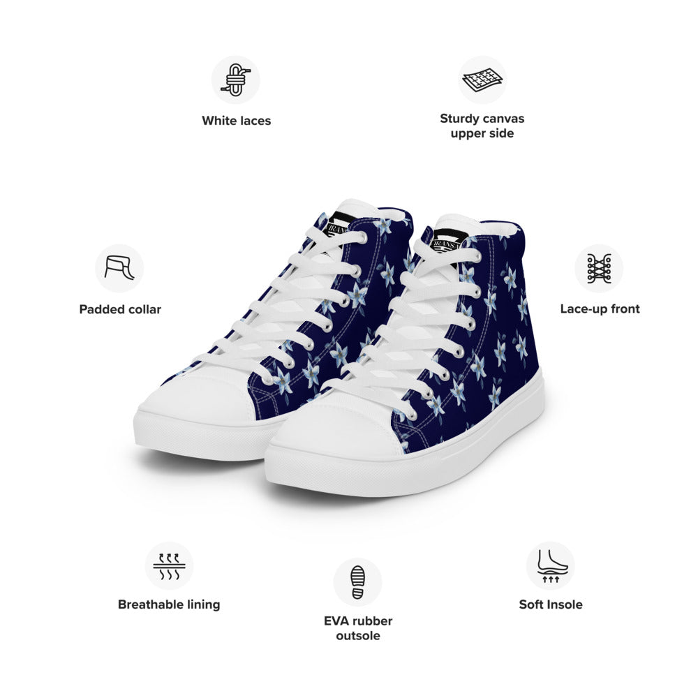 BLUE FLOWER - Women’s high top canvas shoes