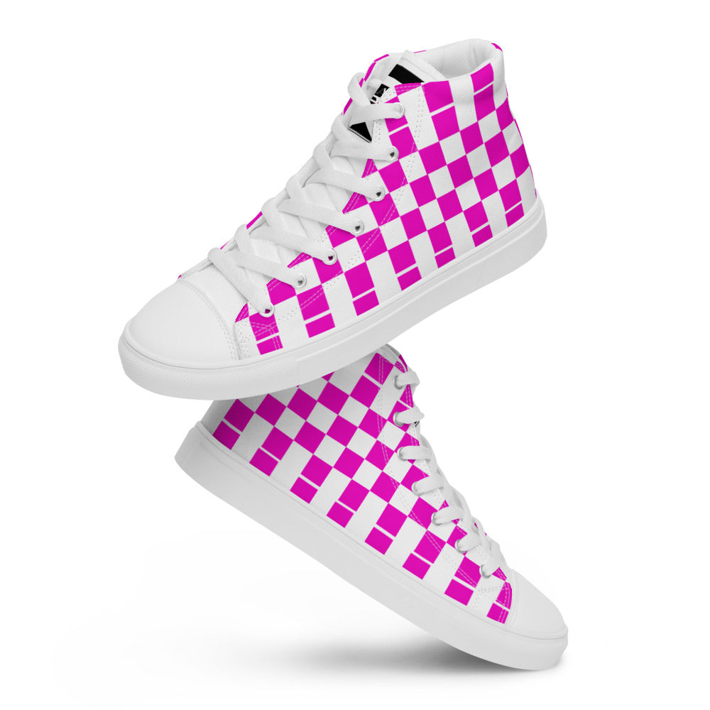PINK CHECKER - Women’s high top canvas shoes