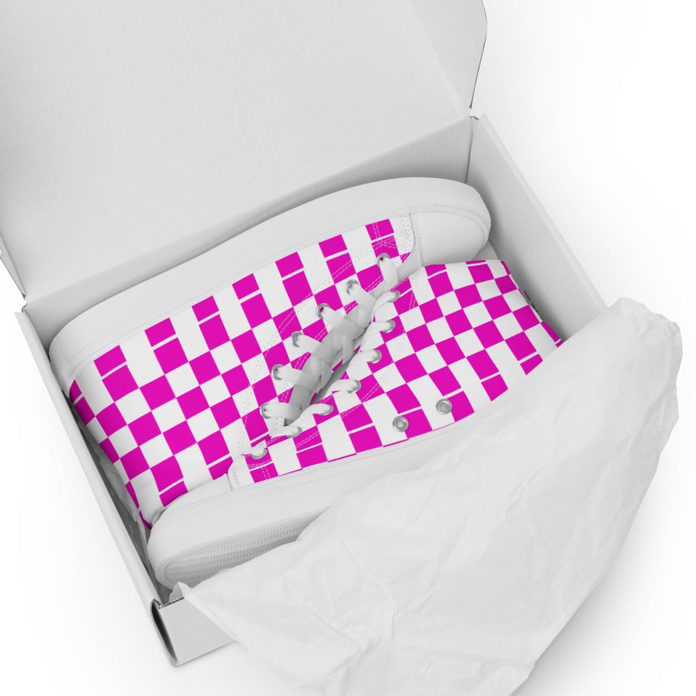 PINK CHECKER - Women’s high top canvas shoes